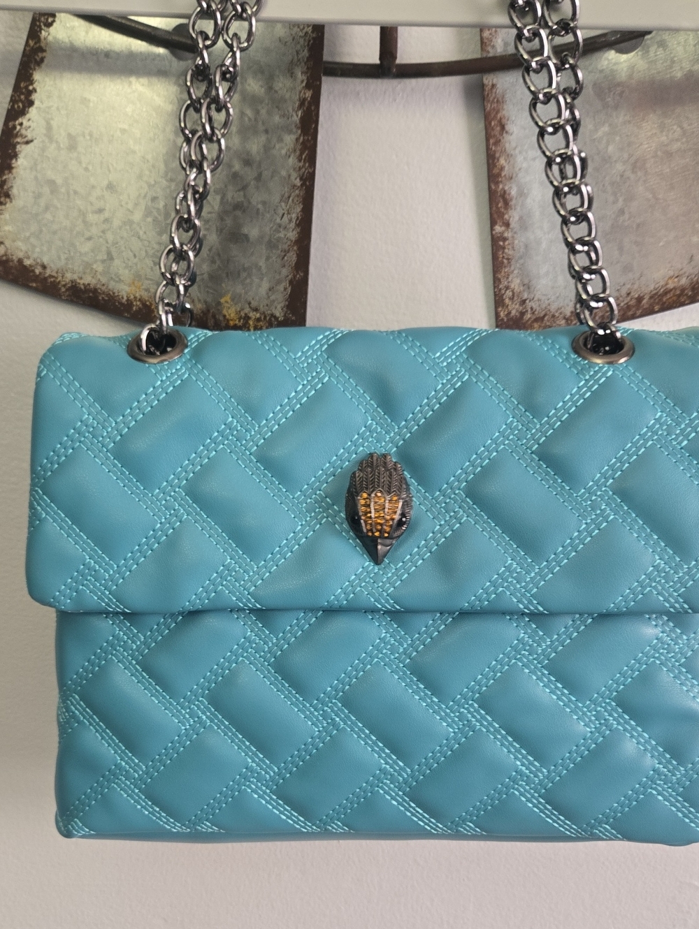 Fashion Turquoise Quilted Chain-Handle Shoulder Bag